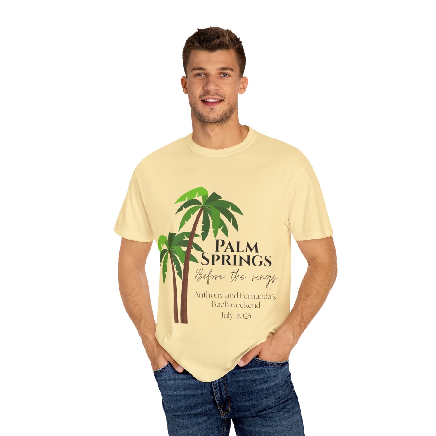 Palm Springs Wedding Unisex T-Shirt, Tropical Vacation Tee, Custom Graphic Shirt, Resort Wear, Summer Celebration Top