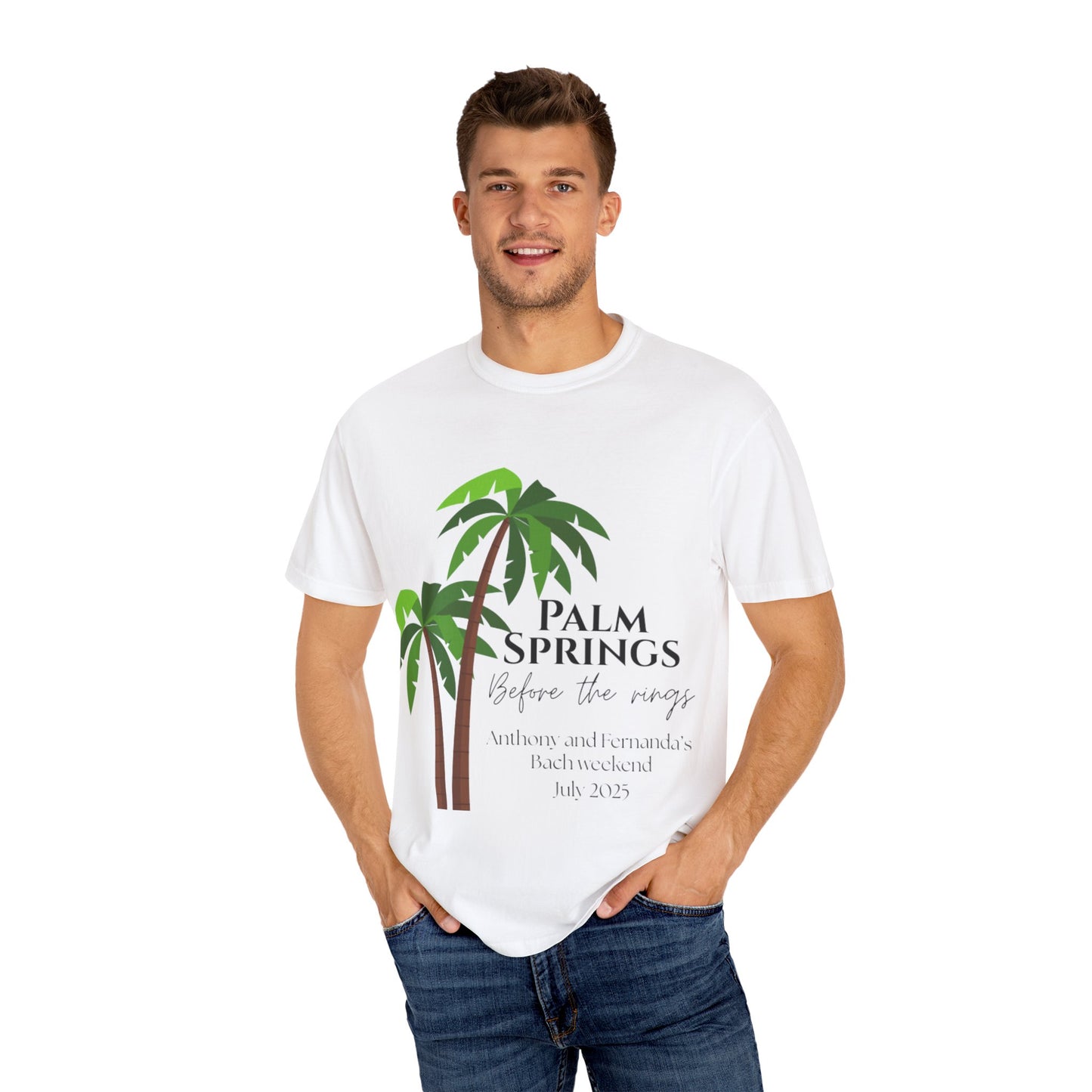 Palm Springs Wedding Unisex T-Shirt, Tropical Vacation Tee, Custom Graphic Shirt, Resort Wear, Summer Celebration Top