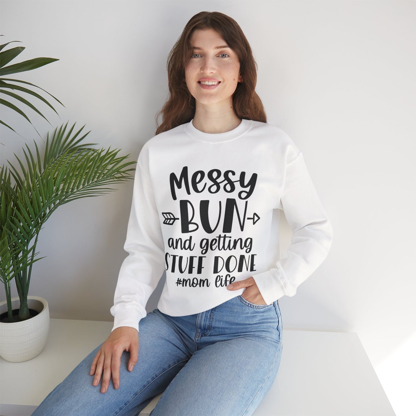 Messy Bun Mom Life Crewneck Sweatshirt - Unisex Heavy Blend™