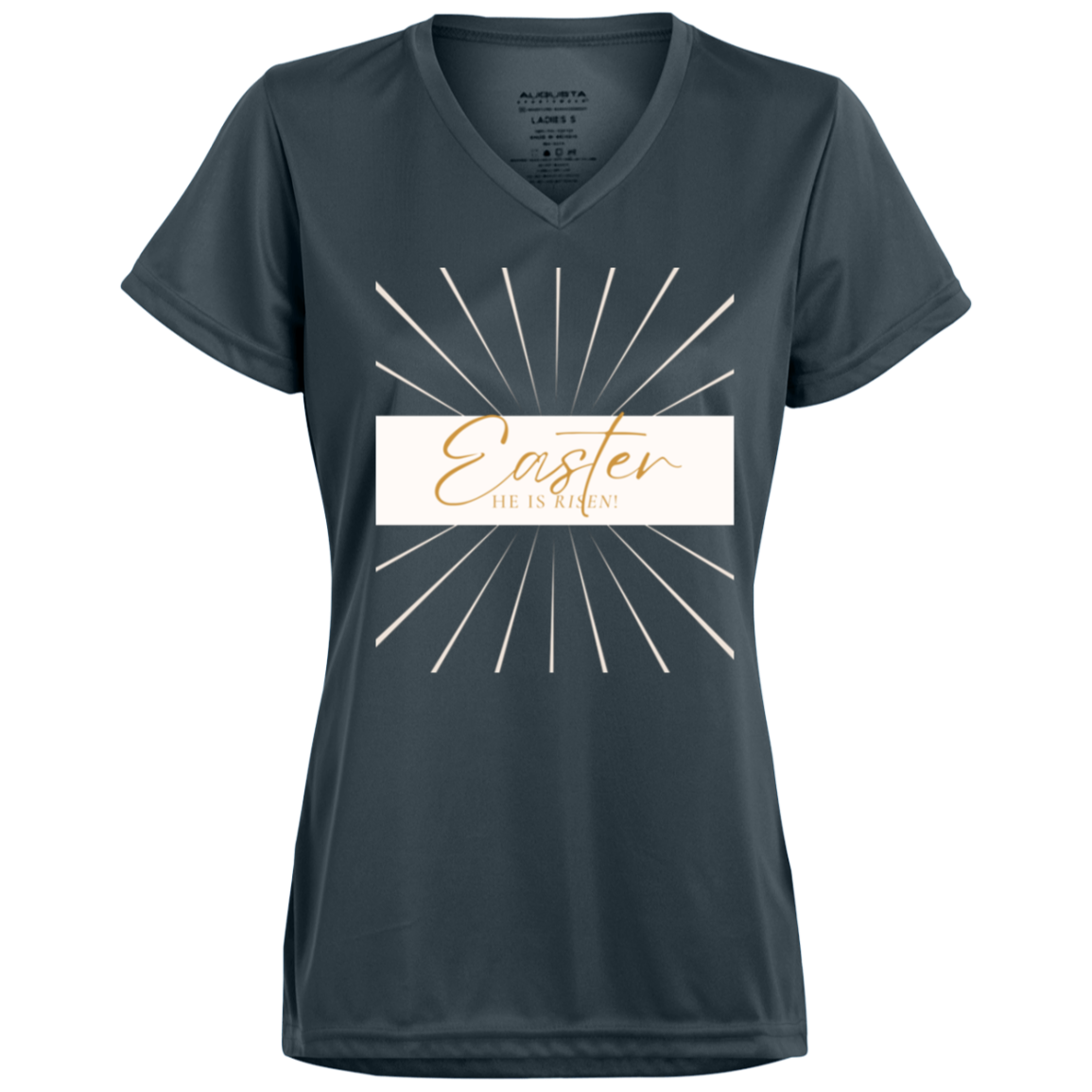 Easter He is Risen Ladies’ Moisture-Wicking V-Neck Tee
