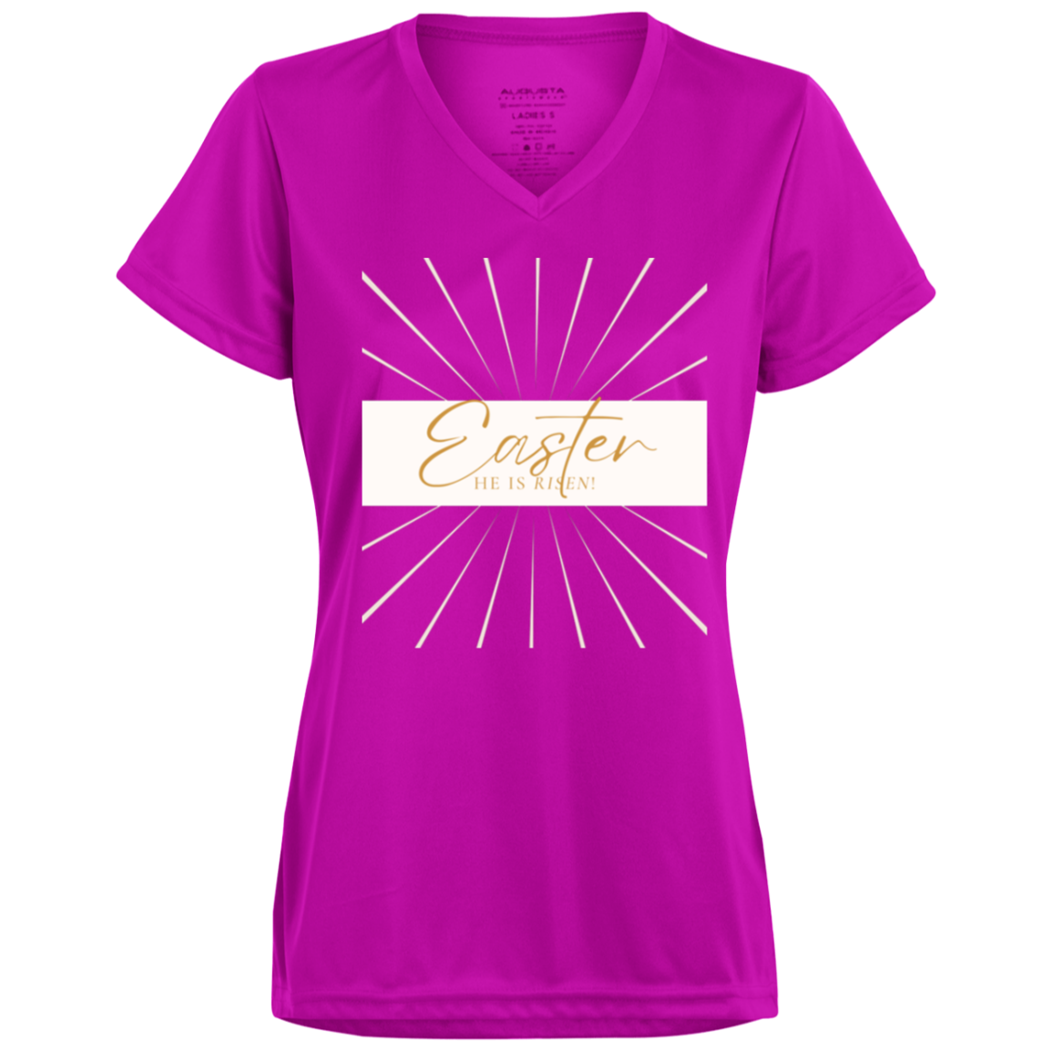 Easter He is Risen Ladies’ Moisture-Wicking V-Neck Tee