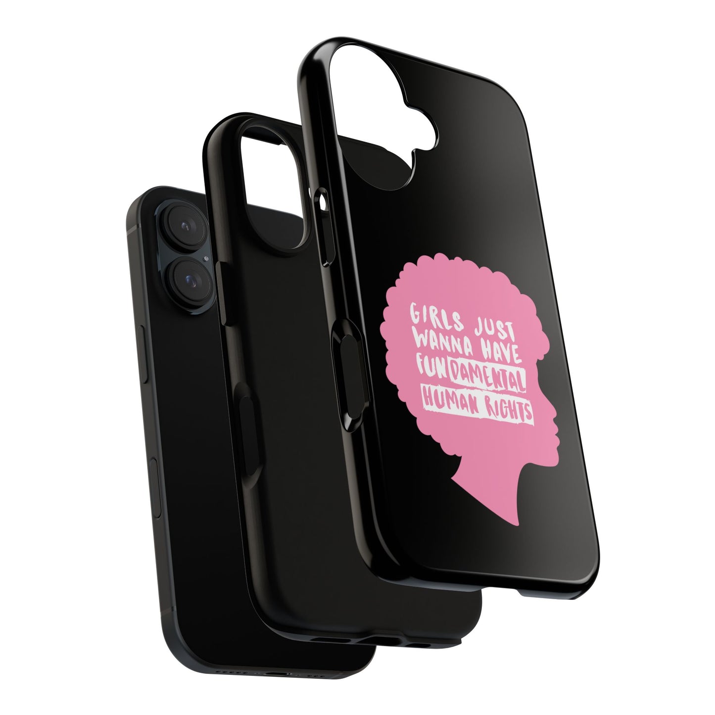 Phone Case — “Girls Just Wanna Have Fundamental Human Rights” Pink Silhouette Feminist Protective Cover