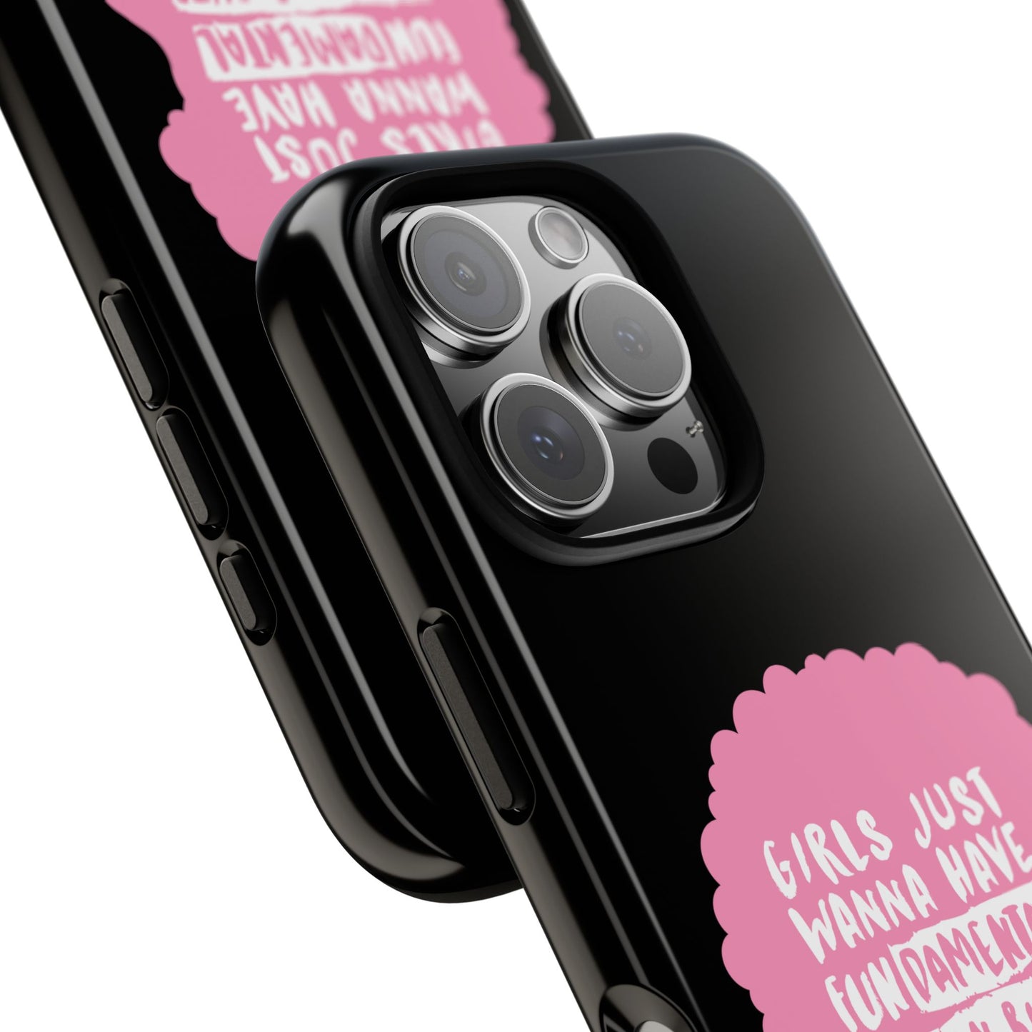 Phone Case — “Girls Just Wanna Have Fundamental Human Rights” Pink Silhouette Feminist Protective Cover