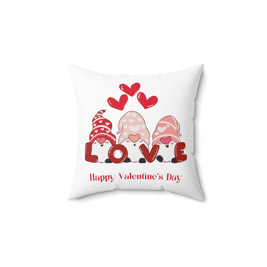 Valentine's Gnome Love Pillow — 'Happy Valentine's Day' Decorative Throw Pillow