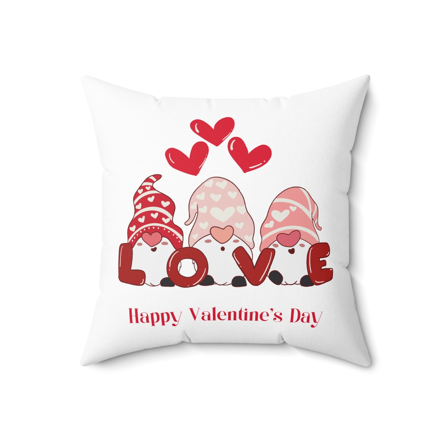Valentine's Gnome Love Pillow — 'Happy Valentine's Day' Decorative Throw Pillow