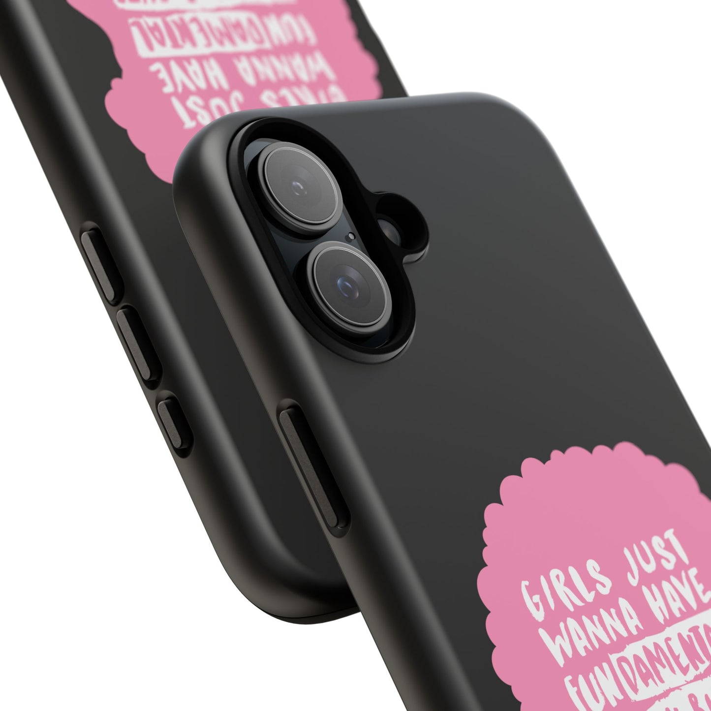 Phone Case — “Girls Just Wanna Have Fundamental Human Rights” Pink Silhouette Feminist Protective Cover