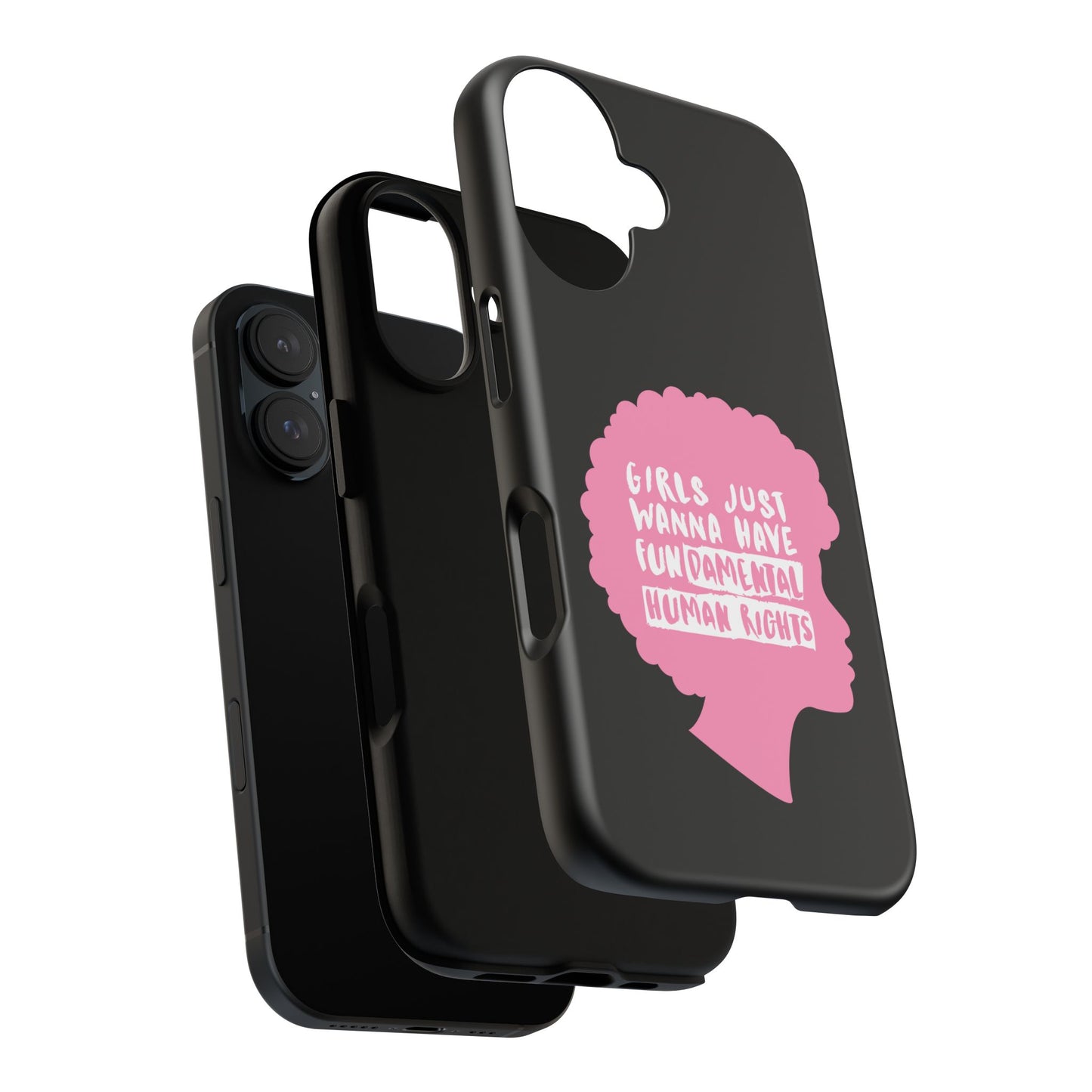 Phone Case — “Girls Just Wanna Have Fundamental Human Rights” Pink Silhouette Feminist Protective Cover