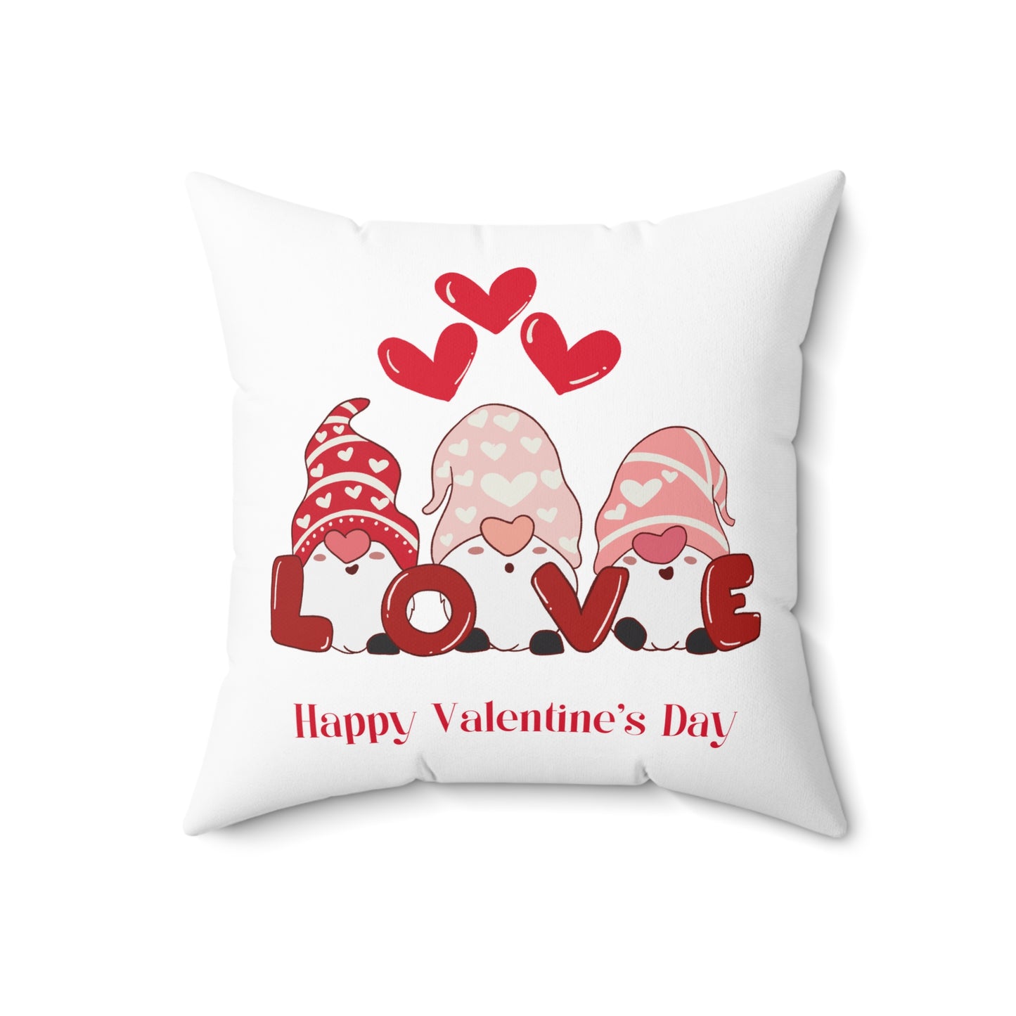 Valentine's Gnome Love Pillow — 'Happy Valentine's Day' Decorative Throw Pillow