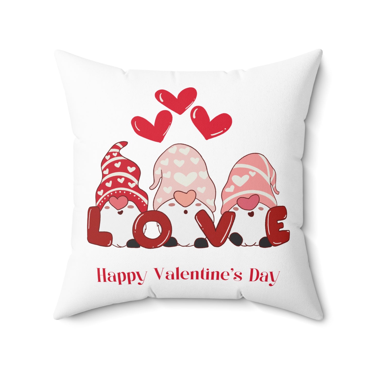Valentine's Gnome Love Pillow — 'Happy Valentine's Day' Decorative Throw Pillow