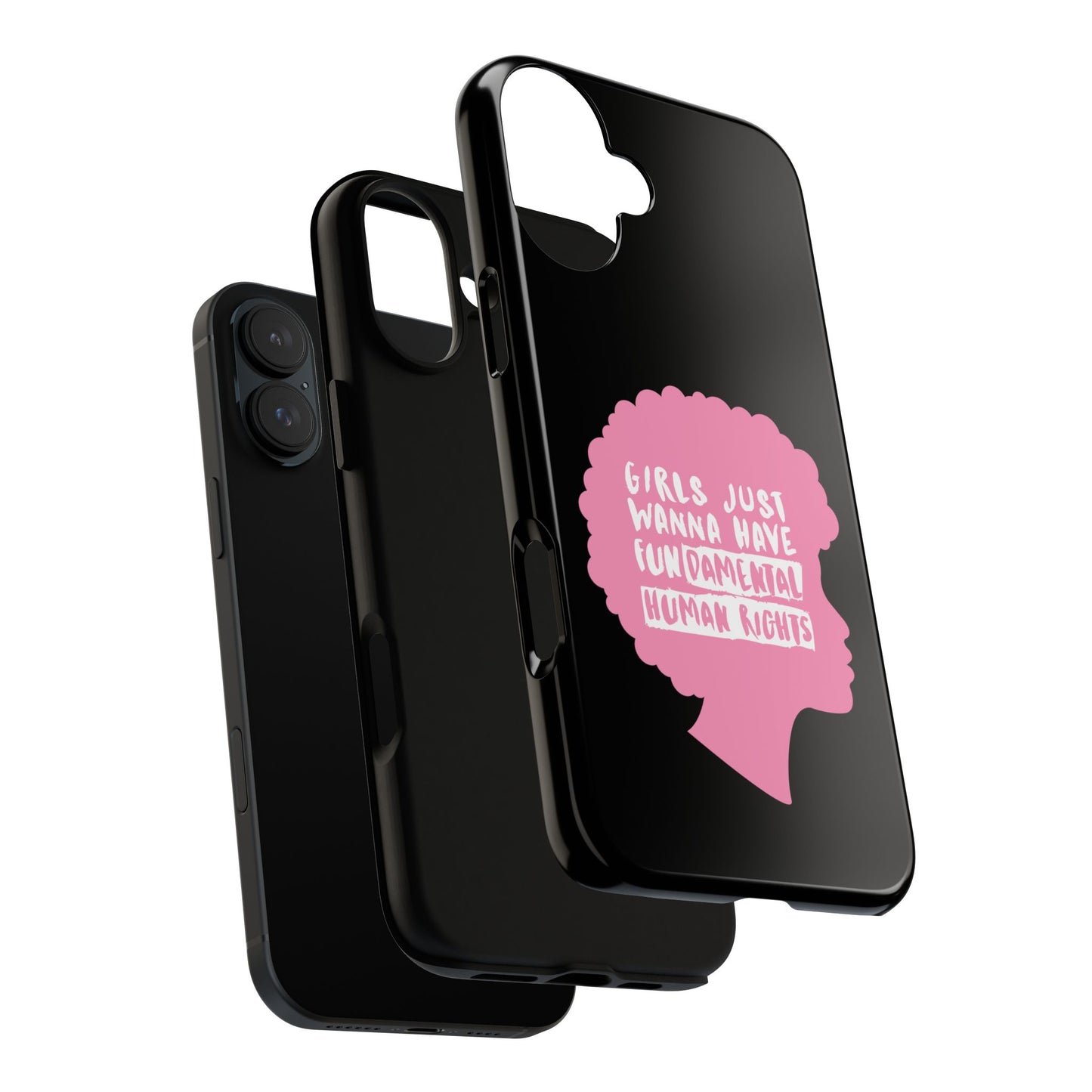 Phone Case — “Girls Just Wanna Have Fundamental Human Rights” Pink Silhouette Feminist Protective Cover