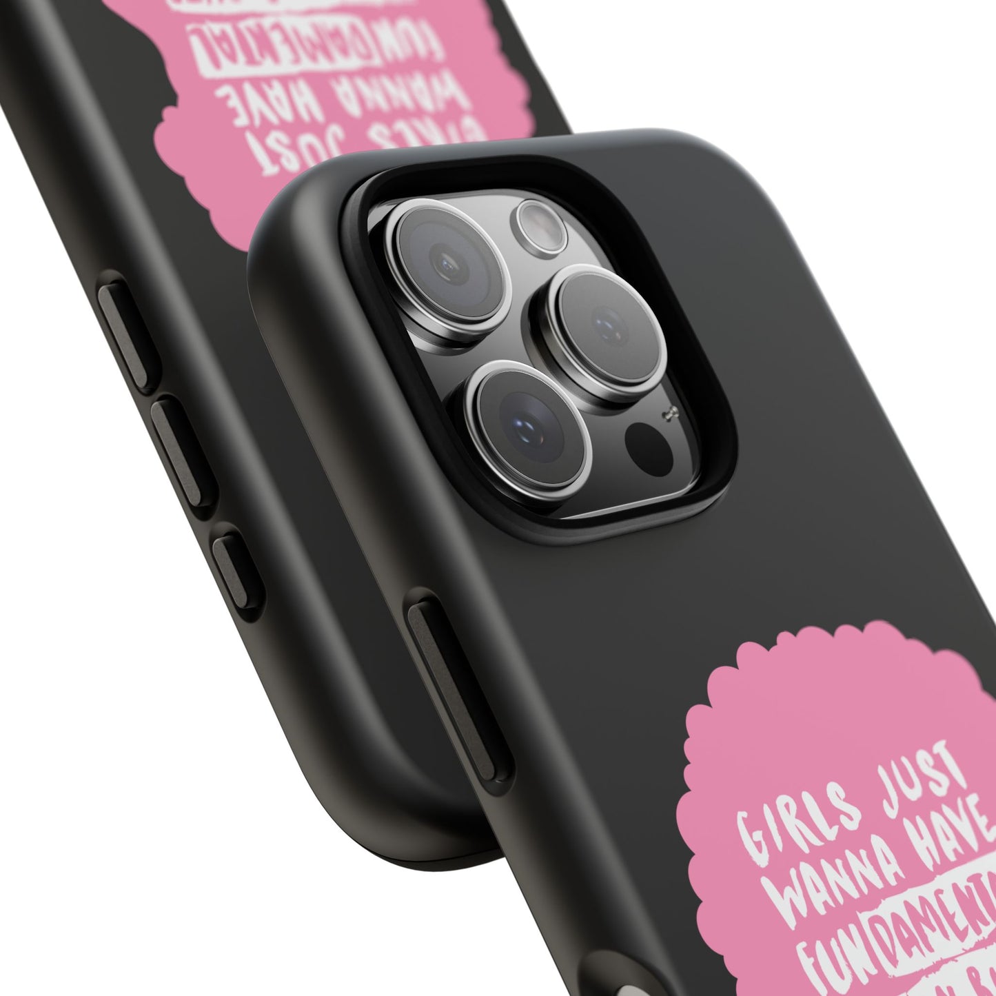 Phone Case — “Girls Just Wanna Have Fundamental Human Rights” Pink Silhouette Feminist Protective Cover