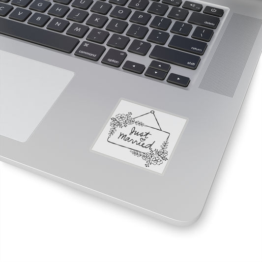 Just Married Floral Sign Kiss-Cut Sticker — Wedding Favor Sticker