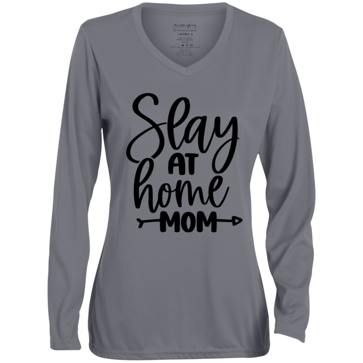 Slay at Home Mom 1788 Ladies' Moisture-Wicking Long Sleeve V-Neck Tee