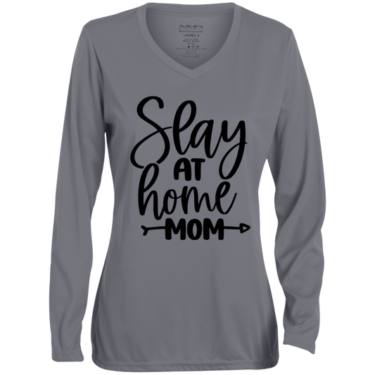 Slay at Home Mom 1788 Ladies' Moisture-Wicking Long Sleeve V-Neck Tee