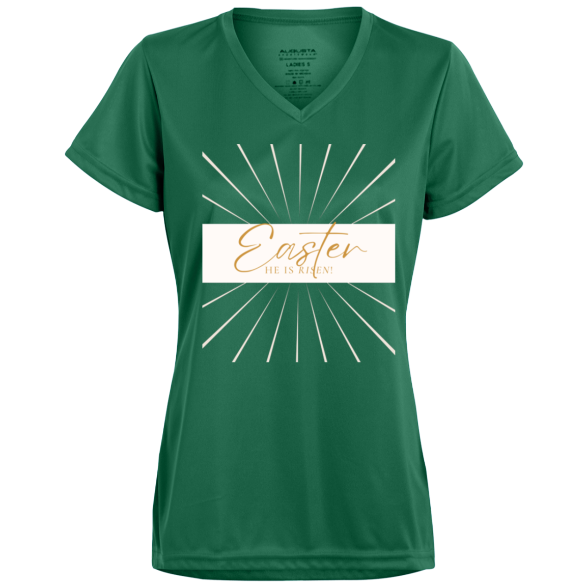 Easter He is Risen Ladies’ Moisture-Wicking V-Neck Tee